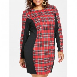 Plus Size Plaid Detail Casual Dress (RED)