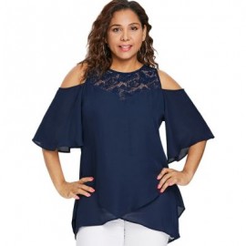 Plus Size Lace Insert High Low Blouse (DEEP BLUE)