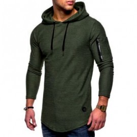 Zip Embellished Solid Color Hoodie (GREEN)
