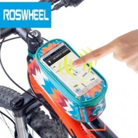 ROSWHEEL 4.8 INCH TOUCH SCREEN BICYCLE FRONT TUBE PHONE BAG HOLDER HANDLEBAR POUCH (AZURE)