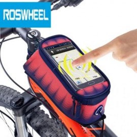 ROSWHEEL 4.8 INCH TOUCH SCREEN BICYCLE FRONT TUBE PHONE BAG HOLDER HANDLEBAR POUCH (BLUE A