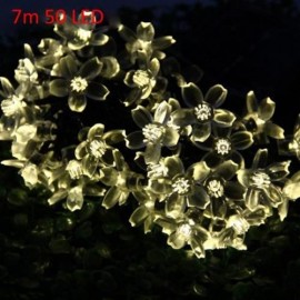 CHRISTMAS TREE DECORS 7M 50 LED SOLAR STRING LIGHT PEACH BLOSSOM SHAPE LAMP XMAS TREE ORNA