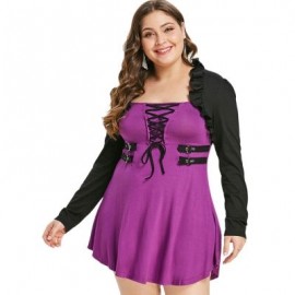 Plus Size Two Tone Lace Up Ruffle T-shirt (HELIOTROPE PURPLE)