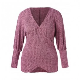 Plus Size Puff Sleeve Plunge Sweater (TULIP PINK)