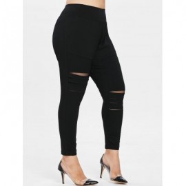 Plus Size Ripped Elastic Waist Leggings (BLACK)