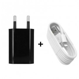 2 in 1 8 Pin Cable with Portable Travel Wall Charger Adapter EU Plug for iPhone (BLACK)