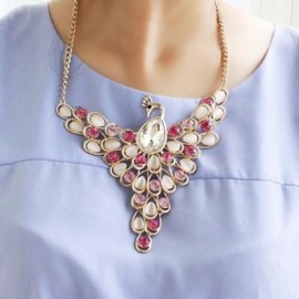 GORGEOUS GEM DECORATED PHOENIX SHAPE WOMEN'S ALLOY NECKLACE AND A PAIR OF EARRINGS (RED)