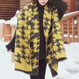 CHIC HOUNDSTOOTH PATTERN FRINGED PASHMINA FOR WOMEN (YELLOW)