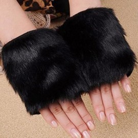 PAIR OF WARM FAUX FUR DESIGN FINGERLESS GLOVES FOR WOMEN (BLACK)