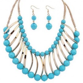 A SUIT OF CHARMING BEADS DECORATED NECKLACE AND EARRINGS FOR WOMEN (BLUE)