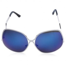 RETRO STYLE SILVER COLOR ALLOY BAR EMBELLISHED FULL FRAME SUNGLASSES FOR WOMEN (BLUE)