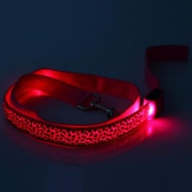 3 MODES LED PET LEASHES GLOWING LEOPARD PRINT DESIGN PUPPY TRACTION BELT (PINK)
