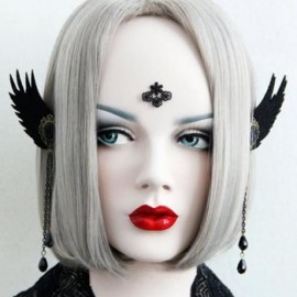 PAIR OF DELICATE FAUX CRYSTAL TASSEL WING WOMEN'S CLIP EARRINGS (BLACK)