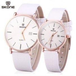 SKONE 9307 RETRO QUARTZ COUPLE WATCH WITH PU LEATHER STRAP (WHITE)