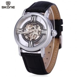 SKONE 80057 WOMEN HOLLOW MECHANICAL WATCH WITH GENUINE LEATHER STRAP (BLACK)
