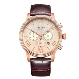 MEGIR 2304 30M WATER RESISTANCE QUARTZ WATCH WITH LEATHER STRAP (BROWN LEATHER GOLD ROSE)