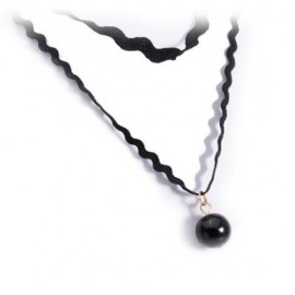 SWEET FAUX PEARL WAVE DOUBLE-LAYERED NECKLACE FOR WOMEN (BLACK)