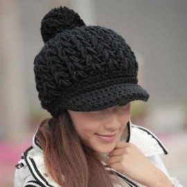 HOT SALE FUZZY BALL PURE COLOR KNITTED WOOLEN YARN HAT FOR WOMEN (BLACK)
