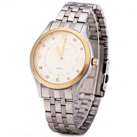 WEIQIN W00117 MALE RHINESTONE QUARTZ WATCH WITH STEEL BAND LUMINOUS POINTERS (WHITE)
