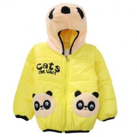 CUTE PANDA HAT LONG SLEEVE ZIPPERED PRINTED PADDED COAT FOR KIDS (YELLOW)