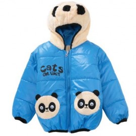 CUTE PANDA HAT LONG SLEEVE ZIPPERED PRINTED PADDED COAT FOR KIDS (BLUE)