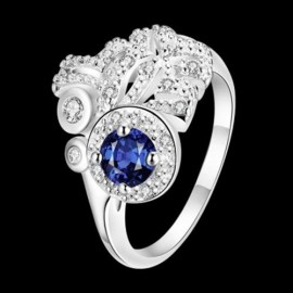925 SILVER PLATED FASHION RING FOR WOMEN JEWELRY ACCESSORIES NICKLE FREE R085 (BLUE)