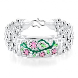 CLASSY WOMEN BRACELET  SILVER PLATED CARVING H393-A (GREEN)