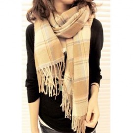 HOT SALE COLOR BLOCK CHECKED TASSELS SCARF FOR WOMEN (KHAKI)