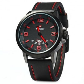 NAVIFORCE NF9028 MEN QUARTZ WATCH ANALOG WRISTWATCH DATE WATCHES PU STRAP (RED)
