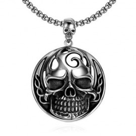 N024 TITANIUM FASHION CHAIN 316L STAINLESS STEEL VINTAGE PENDANT NECKLACE (SILVER GRAY)
