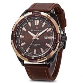 NAVIFORCE 9056 MALE QUARTZ WATCH LEATHER STRAP 3ATM WATER RESISTANT LUMINOUS (BROWN BLACK)