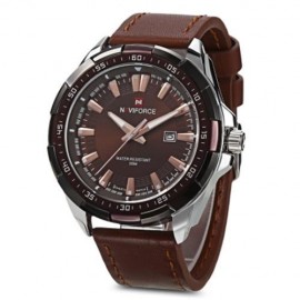 NAVIFORCE 9056 MALE QUARTZ WATCH LEATHER STRAP 3ATM WATER RESISTANT LUMINOUS (BROWN SILVER