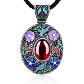 N017-B ANTIQUE GEOMETRIC PATTERN NATIONAL STYLE WOMEN NECKLACE (RED)