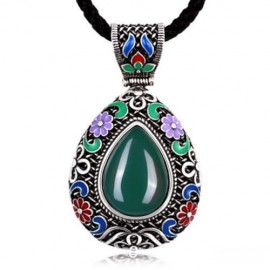 N015-C WOMEN NATIONAL STYLE WATER DROP SHAPE DIAMOND NECKLACE  (GREEN)