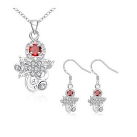 S119-B 925 SILVER PLATED NECKLACE EARRINGS JEWELRY SETS (RED)
