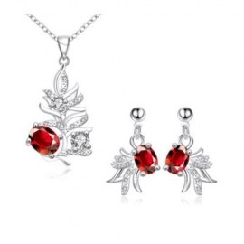S147-B 925 SILVER PLATED NECKLACE EARRINGS JEWELRY SETS  (RED)