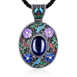 N017-A ANTIQUE GEOMETRIC PATTERN NATIONAL STYLE WOMEN NECKLACE (SAPPHIRE BLUE)