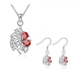 S144-B 925 SILVER PLATED NECKLACE EARRINGS JEWELRY SETS (RED)
