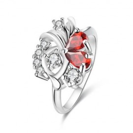 R091-B 925 SILVER PLATED FASHION RING FOR WOMEN JEWELRY ACCESSORIES NICKLE FREE (RED)