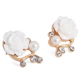 STYLISH ELEGANT ROSE DIAMOND PEARL EARRINGS BRANCH EAR STUDS (WHITE)