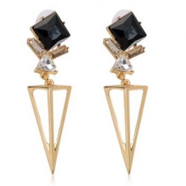 STYLISH NOBLE GOLDEN TRIANGLE CRYSTAL RHINESTONE PENDANT WOMEN EARRINGS (GOLDEN)