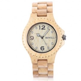 BEWELL ZS-W038A SANDALWOOD WOODEN MEN WOMEN QUARTZ WATCH WITH LUMINOUS HANDS (MAPLE WOOD)