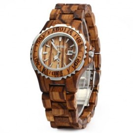 BEWELL ZS-100BL METAL CASE WOODEN WOMEN QUARTZ WATCH WITH 30M WATER RESISTANCE (ZEBRAWOOD)