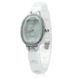 WEIQIN W3216 CRYSTAL RHINESTONE SHELL OVAL DIAL FEMALE QUARTZ WATCH WITH WHITE CERAMIC STR
