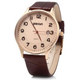 WEIQIN W23053B MALE ULTRATHIN ANALOG QUARTZ WATCH LEATHER BAND DATE DISPLAY (COFFEE GOLDEN