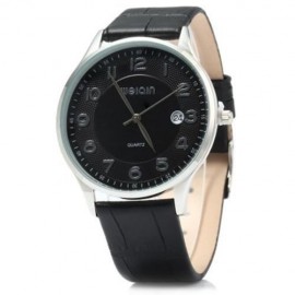 WEIQIN W23053B MALE ULTRATHIN ANALOG QUARTZ WATCH LEATHER BAND DATE DISPLAY (BLACK SILVER 