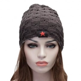 FASHIONABLE STAR DECORATED TWO-DOUBLE KNITED SKULLIES BEANIE HAT (DEEP GRAY)
