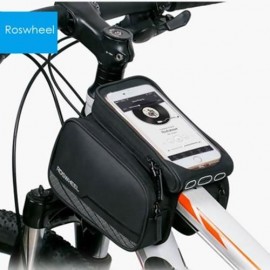 ROSWHEEL 5.5 INCH TOUCH SCREEN BICYCLE FRONT TUBE PHONE BAG HOLDER DOUBLE POUCH (BLACK)