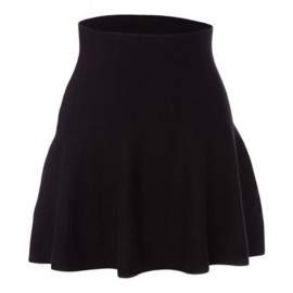 CHIC PURE COLOR HIGH WAIST WOOLEN KNITED PLEATED GIRLS SKIRT (BLACK)