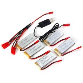 BATTERY CHARGING SET 5 X 3.7V 750MAH 30C BATTERY   2 TO 5 CABLE   USB CABLE FOR JJRC H12C 